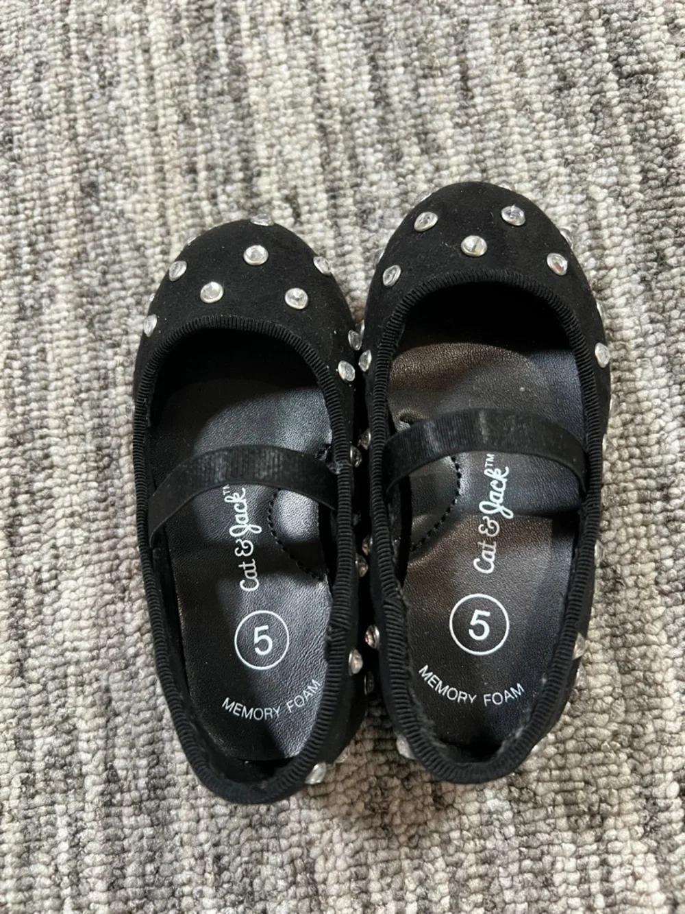 Cat & Jack - Girls' Black Embellished Mary Jane Shoes - Size 5